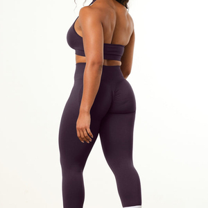 Leggings de yoga sans couture taille haute pour femmes, couleur unie, longueur intégrale, ensemble de vêtements de sport, soutien-gorge de sport, ensemble de vêtements de sport violets - Product Image 2