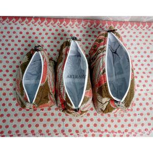 Handmade Floral Pattern Cotton Kantha Cosmetic Pouch Bag with Zipper Closure Modern Style Lightweight Multi-Purpose Women's Gift - Product Image 4
