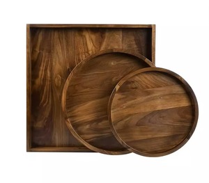 Bandeja Redonda de Madera Natural con Asas Metálicas, Diseño Retro Hecho a Mano, Vajilla de Madera Sólida para Fiestas - Product Image 3