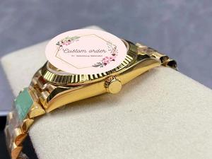 Montre analogique à quartz de luxe en acier inoxydable plaqué jaune, étanche, pour hommes et femmes, cadran rond, usage quotidien, élégante - Product Image 3