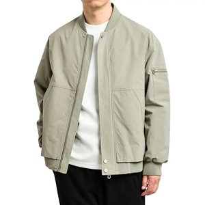 Men's <b>Light</b> Green Bomber Jacket Stand Collar Zipper Closure Casual Windproof Polyester <b>Shell</b> Autumn Wear - Product Image 5