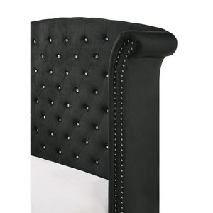 Elegante Testiera per Letto Queen Size con Bottoni e Schienale Alto, in Legno, Metallo e Tessuto Nero Imbottito, Arredamento Camera da Letto - Product Image 3