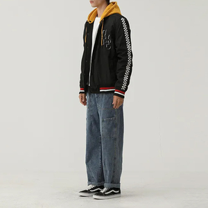 Wholesale Casual Outerwear Detachable Hooded Snap Button Varsity <b>Jackets</b> Custom Patch Embroidery High School Letterman <b>Jacket</b> - Product Image 2