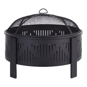 Brasero Redondo Moderno de Hierro con Pantalla Antichispas, Calefactor Exterior Portátil Independiente con Recubrimiento en Polvo para Leña - Product Image 1