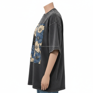 T-shirt Homme Gris Oversize à Épaules Tombantes, Effet Délavé, Imprimé, Respirant, Personnalisable, Vente en Gros OEM - Product Image 4