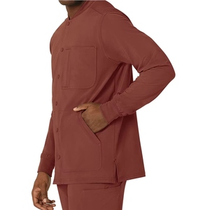 Unisex Red <b>Scrub</b> Jacket with Pen Pocket & Card Holder Hospital <b>Scrub</b> <b>Top</b> Woven Spandex/Polyester Fabric - Product Image 2