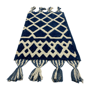 Tapis de prière en laine tuftée bleu crème géométrique moderne - Janamaz bohème contemporain avec pompons - Product Image 2