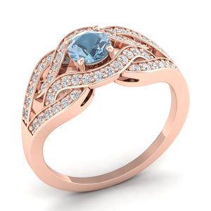 Anillo REYES de Lujo en Plata de Ley 925 con Moissanita Certificada GRA, Corte Redondo, 0.5 Quilates, Gema de Aguamarina, Joyería Fina para Boda - Product Image 5