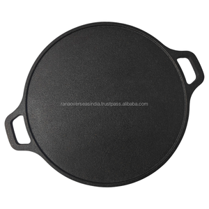 Cast Iron <b>Flat</b> Dosa Tawa Pre Seasoned Heavy Duty Griddle Pan for Roti Chapati Pizza Pancake Crepe Cooking with Dual Handles - Product Image 1
