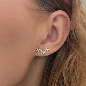 Boucles d'oreilles papillon en or massif 14k 18k avec diamants cultivés en laboratoire, taille ronde pavée, fermoir poussoir, bijoux fins délicats, vente en gros - Product Image 3