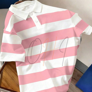 Camiseta de Golf de Verano para Hombre, de Manga Corta, de Algodón, Informal, Transpirable, de Color Rosa y Blanco, con Logotipo Personalizado - Product Image 1