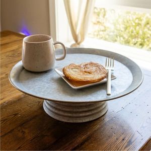 Rustic Galvanized Metal <b>Cake</b> <b>Stand</b> Pedestal Farmhouse Dessert Display Plate Round Footed Pastry Tray for Wedding Birthday Party - Product Image 1