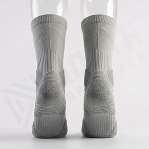 Athletic Crew Socks Solid Gray Knitted Breathable Polyester Spandex Running Support Summer Adult Regular Style - Product Image 2