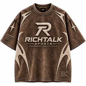 เสื้อยืดแขนสั้นโอเวอร์ไซส์ผู้ชาย ปักโลโก้ 3 มิติ สีชมพู สปอร์ต คอกลม ผ้าถัก ระบายอากาศ สตรีทแวร์ ผ้าฝ้ายเจอร์ซีย์ RICHTALK - Product Image 2