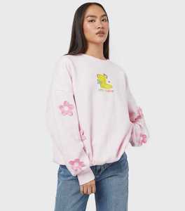 Sudadera Rosa con Capucha de Forro Polar, Apliques Florales, Manga Farol, Cuello Redondo, Tejido de Algodón, Otoño, Unisex, con Bolsillo, Corte Regular - Product Image 1