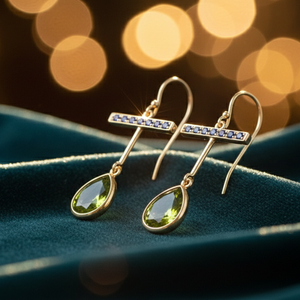 Pear Cut Green Hydro Earrings with Blue CZ 925 <b>Sterling</b> <b>Silver</b> 18K Gold Plated Designer Statement Earrings Women Jewelry - Product Image 3