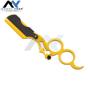 Navaja de afeitar de barbería de hoja única recta con elegante mango de anillo para hombre, para uso en salón y hogar, amarillo y negro - Product Image 2