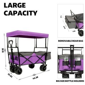 Lightweight 480Lbs Collapsible Wagon with Canopy 7\" All Terrain Wheels <b>Foldable</b> Large Capacity Camping <b>Cart</b> Wagon Stroller - Product Image 5