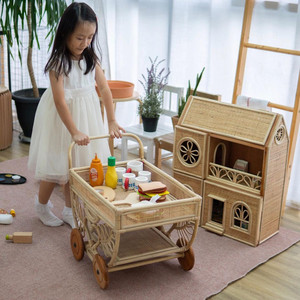 Best quality baby educational toys rattan drink trolley tea cart toy weaving play trolleys - Product Image 6