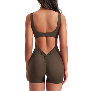 Combinaison Femme Unie Olive à Bretelles Fines Taille Haute Respirante Séchage Rapide pour Yoga Printemps-Été Coupe Basique - Product Image 5