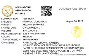 Zafiro amarillo ovalado natural de 3,74 quilates de Sri Lanka, piedras preciosas sueltas para la fabricación de joyas y anillos YOIN-217 - Product Image 6