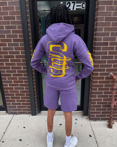 Conjunto de pantalones cortos y sudadera con capucha y cremallera de verano para hombre personalizado OEM conjunto de 2 pantalones cortos sueltos informales de alta calidad conjunto de chándales cortos unisex - Product Image 2