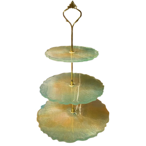Soporte de resina de 3 niveles para pasteles con asa dorada, hecho a mano, con aspecto de mármol epoxi, para exhibir postres en bodas, hoteles y ocasiones especiales. - Product Image 6