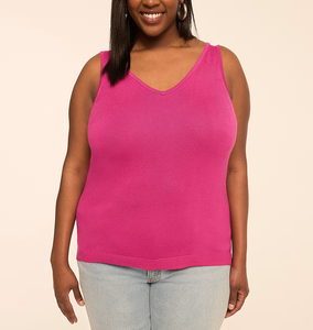Débardeurs tricotés pour femmes grandes tailles, tendance, personnalisables, très demandés, respirants, couleur unie, col en V, 100% coton, pour le fitness et l'entraînement - Product Image 3