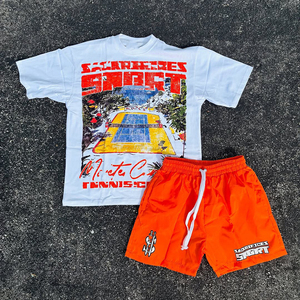 ชุดเซ็ตเสื้อยืดและกางเกงขาสั้นผ้าฝ้ายถักลายพิมพ์สำหรับผู้ชาย เนื้อผ้านุ่ม สวมใส่สบาย สไตล์ลำลอง เหมาะสำหรับใส่เที่ยวเล่นช่วงฤดูร้อน - Product Image 2