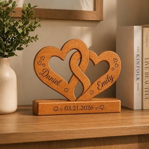 Figura Abstracta de Amor Hecha a Mano en Madera y Aluminio, Escultura Romántica de Pareja en Marco con Forma de Corazón para Decoración del Hogar y Regalos - Product Image 4
