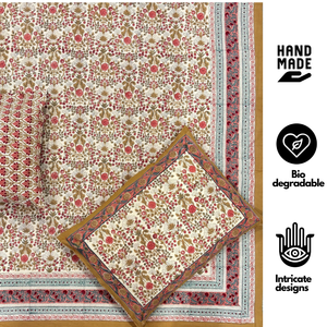 Premium Jaipur Hand Block Printed Floral <b>King</b> <b>Size</b> Bed <b>Sheet</b> Set 3 PC 100% Cotton Classic 200TC Eco-Friendly Durable Breathable - Product Image 2