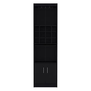 Tall Five Tier Modern <b>Bar</b> Cabinet with Glass Holder Stemware Rack Twelve Bottle Wine Cubbies Pull Out Tray Engineered Wood - Product Image 6