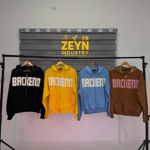 Sudadera con capucha vintage personalizada con cremallera, lavado ácido, bordado de lentejuelas e impresión digital - Product Image 2