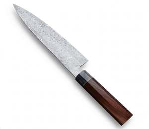 Couteau de chef artisanal en acier Damas Raindrop avec manche octogonal en bois – Outil de cuisine polyvalent - Product Image 1