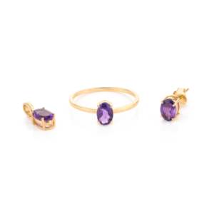 18K Gold Amethyst Combo Jewelry Set with <b>Garnet</b> Diamond Freshwater Pearl - Product Image 1