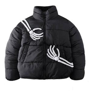 Chaqueta Acolchada con Estampado 3D de Mano de Esqueleto para Hombre y Mujer, Cortavientos de Invierno con Cuello Alto y Cremallera, Estilo Urbano - Product Image 1