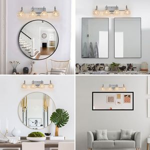 Lámpara de Baño Elegante de 23 Pulgadas con 4 Luces, Pantallas de Vidrio Transparente, Acabado en Níquel, Estilo Cristal Vintage (Bombillas No Incluidas) - Product Image 4