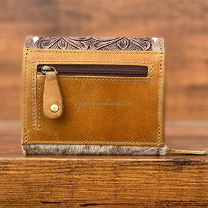 Nueva llegada de pelo hecho a mano real en la cartera de cuero genuino de las mujeres occidentales estilo billetera de cuero de vaca al por mayor carteras de lujo - Product Image 3