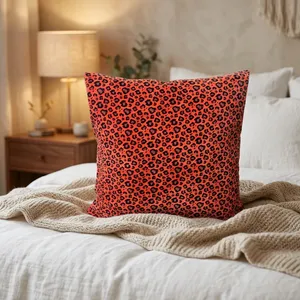 Coral <b>Orange</b> Velvet Pillow Cover with Black Leopard Print Custom Size Decorative <b>Throw</b> Cushion home textile cushion cover - Product Image 4
