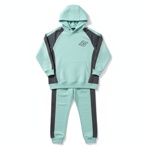 Conjunto Deportivo Unisex Verde Menta con Capucha, Manga Larga, Color Sólido, Bolsillos Laterales, Transpirable, Ropa Casual de Otoño - Product Image 1