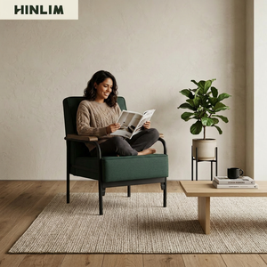 Sillón Individual Moderno y Contemporáneo de Tela con Relleno de Espuma, Respaldo Acolchado, Estructura Metálica, Tapizado, para Sala de Estar, Color Verde - Product Image 3