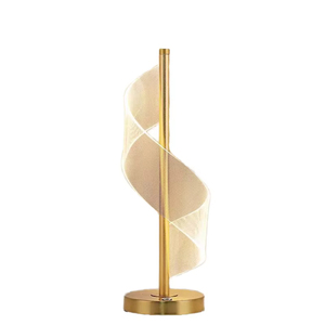 Lampe de table LED sculpturale moderne avec base en métal doré et abat-jour en spirale acrylique, lampe de bureau pour hôtel de luxe et décoration de chevet à domicile - Product Image 3