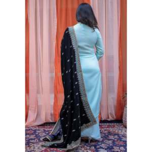 Ensemble de costume en crêpe velours turquoise à col roulé pour femme, taille XS, tendance du moment - Product Image 4