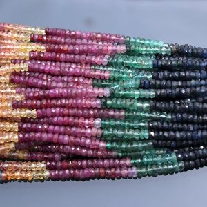 Cuentas facetadas redondas de piedras preciosas múltiples AAA de 3-4 mm, hilo de gemas de zafiro arcoíris, venta al por mayor a granel - Product Image 1