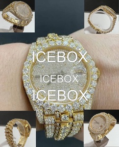 Montre Icedout VVS1 Moissanite avec boîtier en acier inoxydable, verre de cadran, lunette noire, bracelet à fermoir, résistance à l'eau 10 bars, luxe - Product Image 2