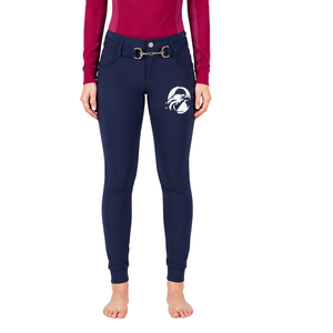 Pantalon d'équitation pour femme bleu marine personnalisé, taille haute, extensible, avec passants de ceinture, pour la compétition et l'entraînement - Product Image 1