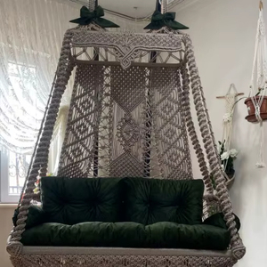 Balançoire de jardin double en macramé, Balançoire double en macramé, Balançoire suspendue, Fauteuil suspendu en macramé, Balançoire double suspendue, Cadeaux d'anniversaire - Product Image 1