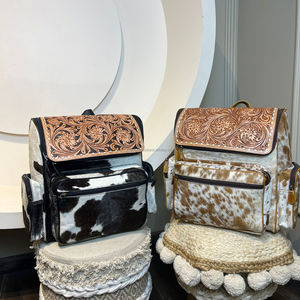 Hand Tooled Leather Multi-function Travel Jumbo Diaper Bag <b>Backpack</b> for Women Cowhide <b>Floral</b> Large Capacity Fashionable <b>Backpack</b> - Product Image 4