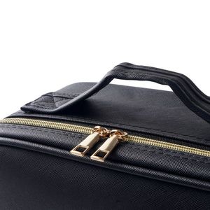 Professional Portable Travel Makeup Bag with High Capacity and Multilayer Design Black Strap Cosmetic Case - Product Image 5