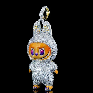 Cute Cartoon Rabbit Pendant 925 <b>Silver</b> Moissanite Iced Out Round Brilliant Cut Themed <b>Charm</b> Unisex Gift Jewelry - Product Image 6